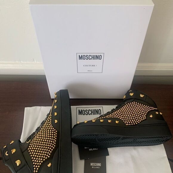 Moschino studded lace up leather up and lining sneaker size 7 and 8 new in box - Picture 11 of 14